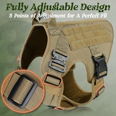 Шлейка для собак Rabbitgoo для великих собак без натягу, тактична нагрудна шлейка з MOLLE, металеві пряжки, дихаюча, військова, регульована, з підкладкою, L (1 шт., коричнева)