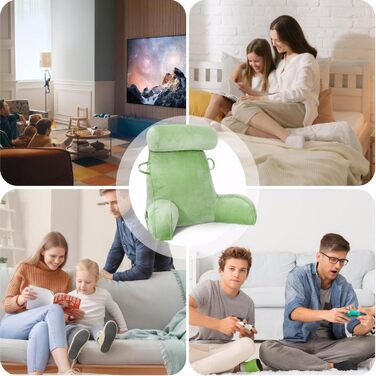 Подушка для читання з велюру, підтримка спини та рук для дорослих, кругла подушка для ліжка, з кишенею та знімним чохлом (зелена)