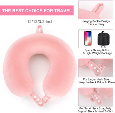 Подушка для шиї TALLGO з Memory Foam, рожева: для подорожей, автомобіля та дому