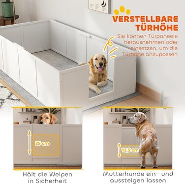 Кія для цуценят PawHut: вольєр-забіг для собак з регульованою дверцятами, білий, 196x96x48 см