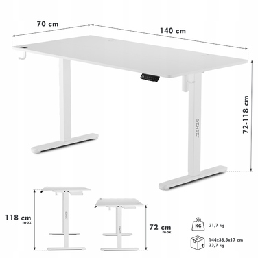 Електричний стіл з регулюванням висоти Sense7 Nojo, 140 x 70 x 118 см, білий
