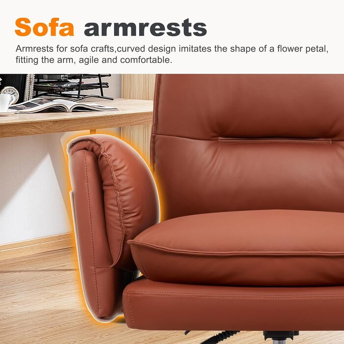 Офісний крісло IWMH з PU шкіри, ергономічний, регульований, з підлокітниками та реклінером 90-135° (колір: коричневий)