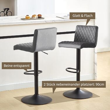 JYMTOM Set of 4 Adjustable Bar Stools with Swivel Seat - Velvet Upholstered Counter Stools for Bar, Kitchen, Bistro, Cafe & Dining Room (Gray)