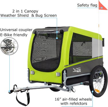 Візок для собак Tiggo VS Pets 2-в-1: візок та велосипедний причіп, великий, 270 л, до 35 кг (зелений)