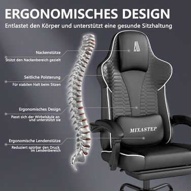 Геймерське крісло Ergonoma з підставкою для ніг, регульоване по висоті, біле - до 150 кг