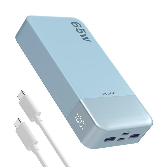 Power Bank JUOVI 20000mAh з підтримкою PD та QC, 65W, 2 USB-C + 2 USB-A для ноутбука, телефону, iPad, MacBook, Steam Deck (Блакитний)