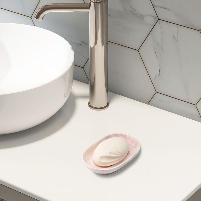 Миска для мила з кераміки, антиковзна, зелена/рожева | Мильниця для ванної, кухні, душу