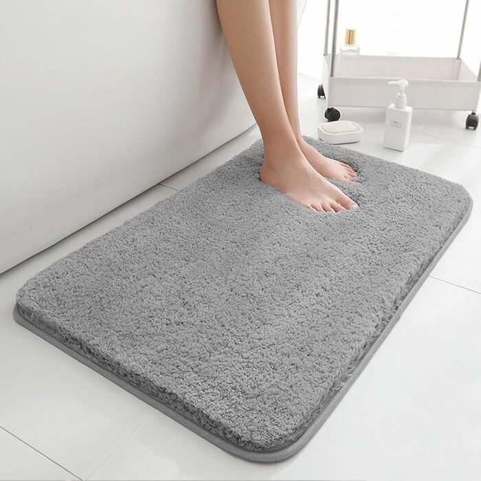 Килимок для ванної кімнати 40x60 см, антиковзаючий, м'який, швидковисихаючий, з високим ворсом, з мікрофібри, для ванни, душу та ванної кімнати (темно-сірий)