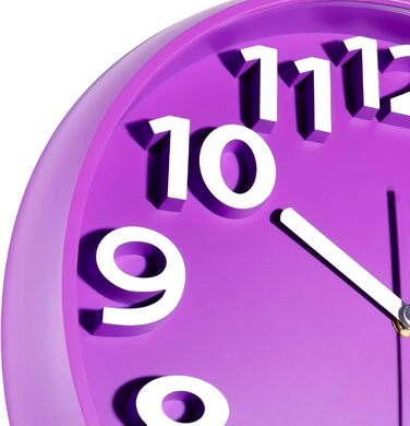Plumeet 40.6cm Extra Large Wall Clock, Non-Ticking Silent Quartz Decorative Clocks, Modern Style Good for Living Room, Kitchen, Living Room, Bedroom, Office, Large 3D Number Display, (White) (25 cm, Violet)