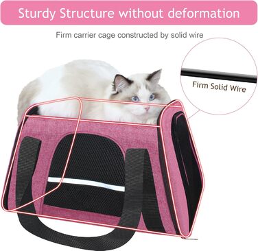 Транспортна сумка для котів HiCaptain, складана, з плечовим ременем, м'яка, для маленьких собак та цуценят до 7 кг (рожева), 46 x 29 x 30 см