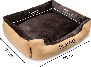 Ліжко для собак Lionto з двостороннім подушкою та неслизьким дном, міцне лежання для собак та котів будь-якого віку, 60x48 см, м'яке собаче ліжко, (Д 90 x Ш 70 x В 20 см (з іменним нанесенням), бежево-коричневе)