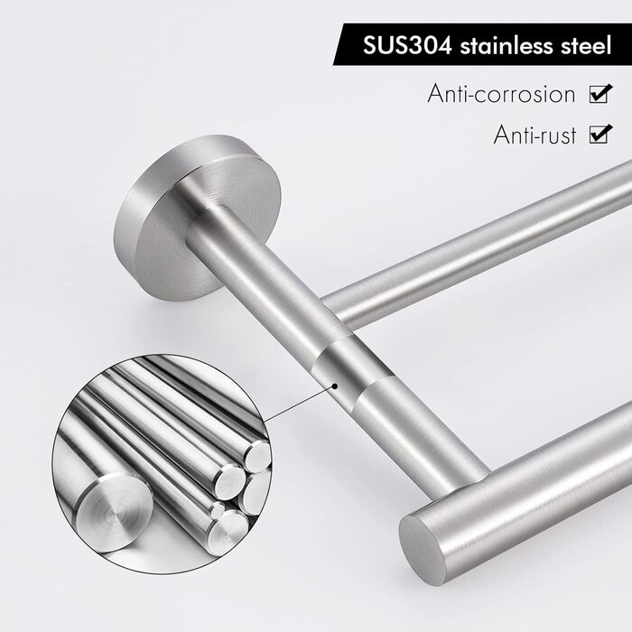 Тримач для рушників KES, подвійний, з нержавіючої сталі SUS304, 60 см, A2001S60