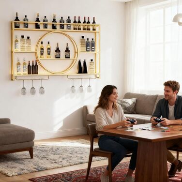 Настінна вітрина для вина Regal Metall: полиця для пляшок, барна вітрина, для бару, ресторану, інтер'єру (золота, 100*15*80)