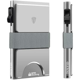 Чоловічий гаманець TOYFID з кишенькою для AirTag, 12 відділень для карток, відділення для грошей, RFID захист, з кнопкою виштовхування карт, алюміній, сріблястий