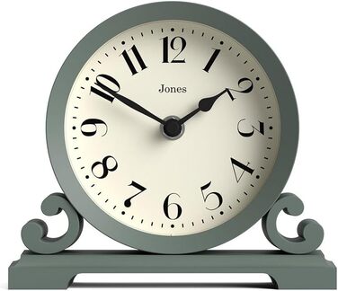 JONES CLOCKS® Saloon Table Clock | Traditional Double Scroll Design | Green | Contemporary classic style for desk, table, shelf, or bedside table