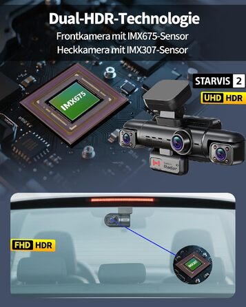 Автомобільний відеореєстратор 4K 360° з 4-канальною камерою та цілодобовим режимом паркування, N500, матово-чорний