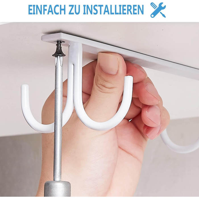 Тримач для чашок під шафу FOMANSH - 12 гачків, білий. Підійде для кухні, бару, кафе.