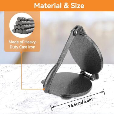 Пресс для тортилій та роті, 16.5 см, алюмінієвий, для тортилій, роті, кесадільї, бурріто, емпінад, з ручним притисканням