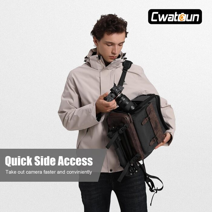 Водонепроникний рюкзак для камери Cwatcun з брезенту, професійний фоторюкзак, вінтажний стиль, сумісний з Sony, Canon, Nikon (S, чорний)