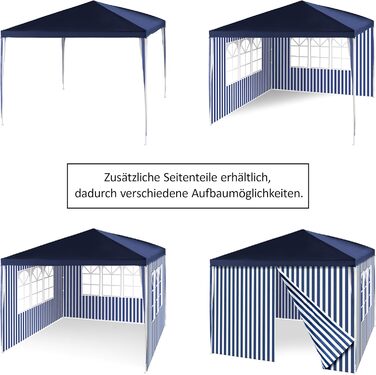 PE Pavilion Party Tent with 2 Side Panels for Garden, Terrace, Market, Camping, Festival as Shelter and Tarp, Waterproof 3 x 3 m blue