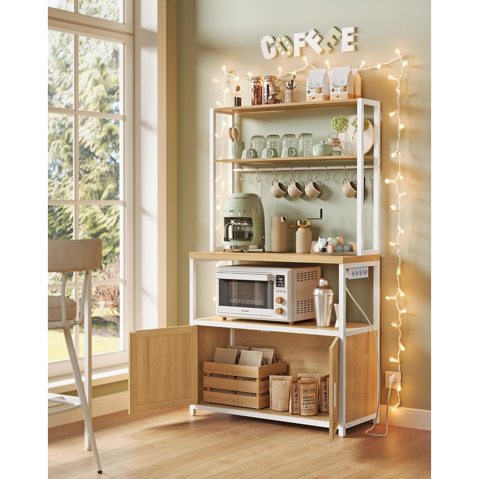 Стелаж кухонний VASAGLE з розетками, 90 см, 40x60x170 см, вінтажний коричневий + чорний, 8 гачків, KKS058K02