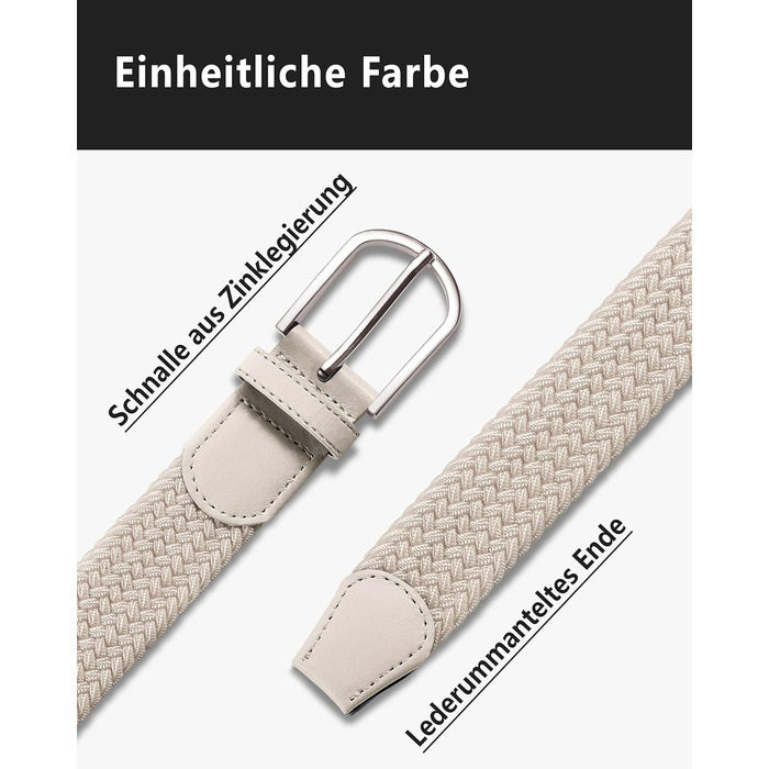 YOUCHAN 2 шт. ремені для жінок та чоловіків, еластичні плетені ремені, 3,3 см, еластичні ремені з регульованою довжиною, унісекс, чорний + бежевий