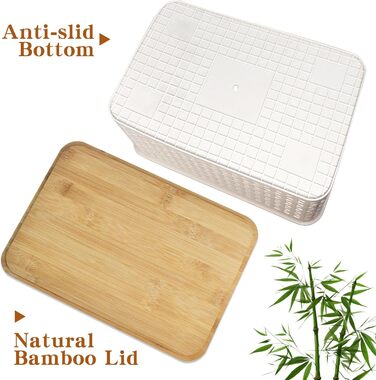 Storage Box with Bamboo Lid Small 3 Pieces 5L Storage Box Bathroom Box with Lid Bathroom Organizer 25x18x10cm Plastic Box Kitchen Storage Boxes Baskets Containers Stackable Boxes (White)