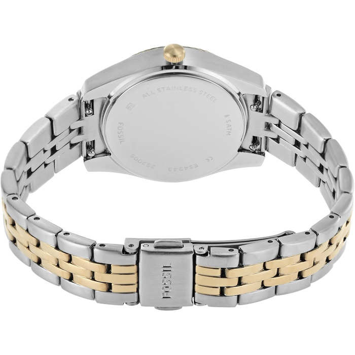 Жіночий наручний годинник Fossil Scarlette 33мм, кварцовий, з датами та сталевим браслетом, сріблясто-золотий