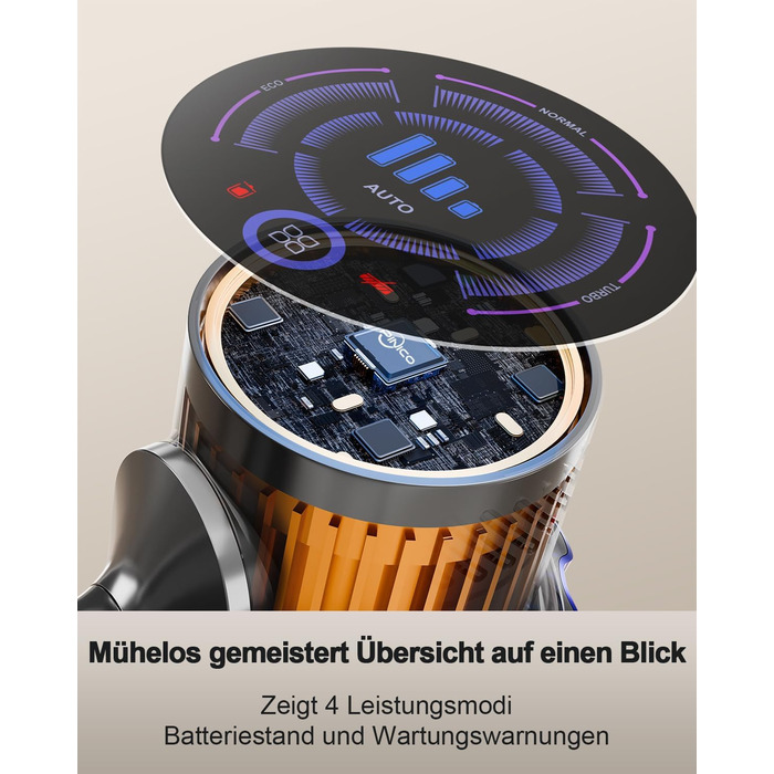 PINICO Бездротовий акумуляторний пилосос 550W з автоматичним режимом та щіткою Anti-Tangle, для твердих підлог, килимів та шерсті тварин (Blue+grey)