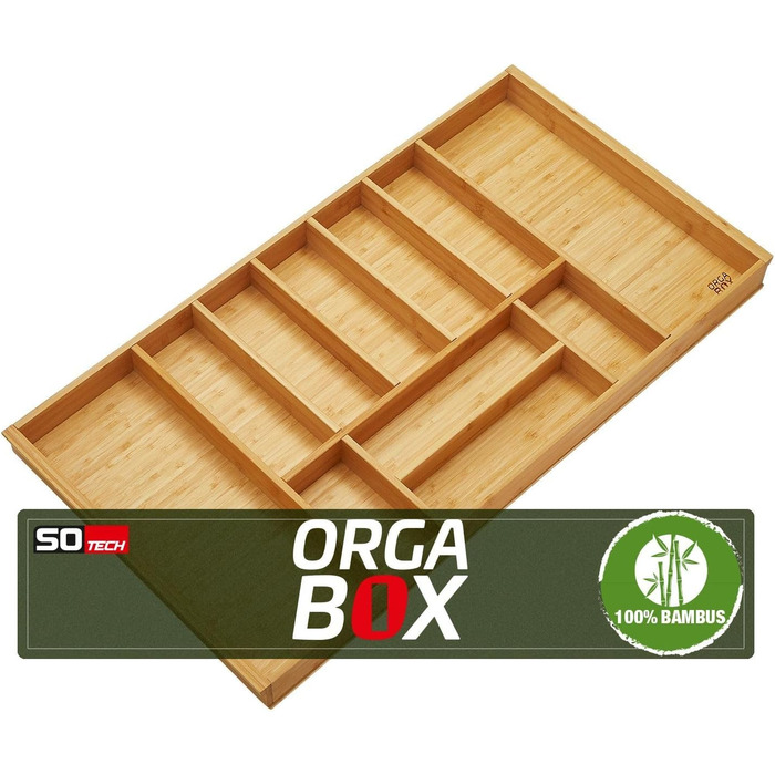 Органайзер для столових приборів Orga-Box 3 з бамбука, 11 відділень, для шухляди 100 см (473x897 мм), вставка в ящик для кухонь Nobilia з серпня 2012