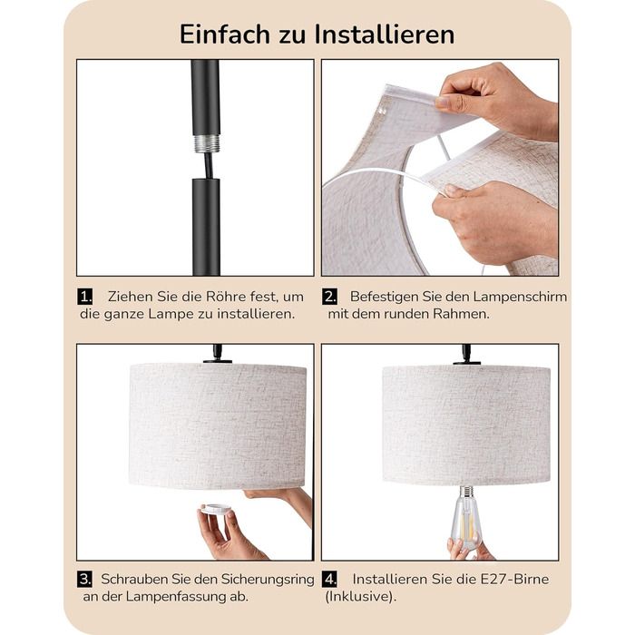 Стельова лампа EDISHINE для вітальні 160 см, аркова лампа сучасний дизайн з регульованим абажуром з льону, LED E27, чорний колір, для спальні, дитячої кімнати