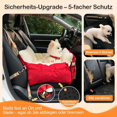 Автокрісло для собак 3-в-1 – переносна лежанка для маленьких собак, з м'яким матрацом, для переднього або заднього сидіння, внутрішнє та зовнішнє використання (червоний)