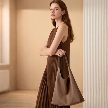 Сумка жіноча KALIDI Shopper Hobo з PU шкіри вінтажна, велика для роботи, школи, повсякденного використання, застібка - кнопка, колір кави