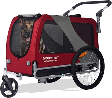 DOGGYHUT® Преміум XL 2-в-1 велопричіп та візок для собак, 23-45 кг, червоний