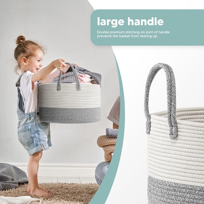 Rieeyrslza Laundry Basket for Blankets 32L Woven Laundry Collector Cotton Rope Basket Foldable Versatile Storage Basket with Handles Suitable for Living Room and Bedroom (Gray) Gray 40 x 25 Cm