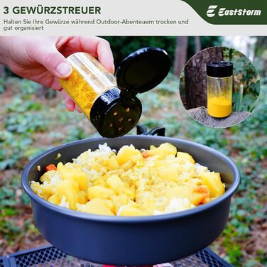 Набір кухонного приладдя для кемпінгу EASTSTORM з водонепроникним чохлом – компактний та легкий посуд для кемпінгу, відпочинку на природі, походів та альпінізму. Ідеальний набір для рюкзаків