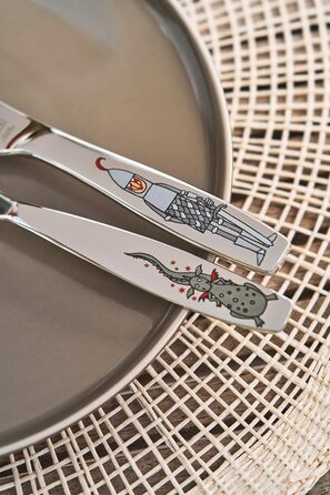 Набір дитячого посуду Zwilling Kinderbesteck Set, 4-piece, з тисненням зображень тварин, для дітей від 3 років, нержавіюча сталь 18/10, упаковка без пластику (Ritter Eckbert)