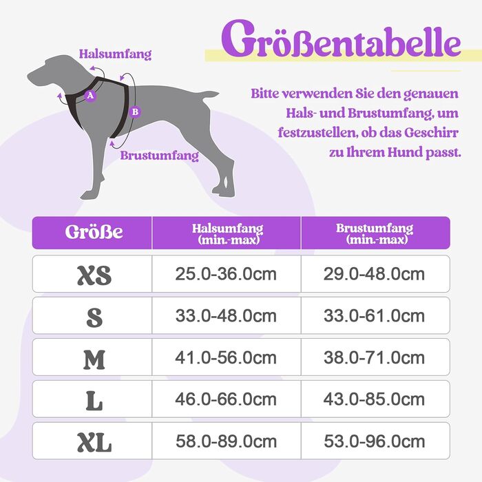 Нагрудник для собак Rabbitgoo середнього розміру, анти-тяга, регульований, для великих собак, дихаючий, зі світловідбиваючими смугами, безпечне керування, L (фіолетовий+жовтий, упаковка з 1 шт.)