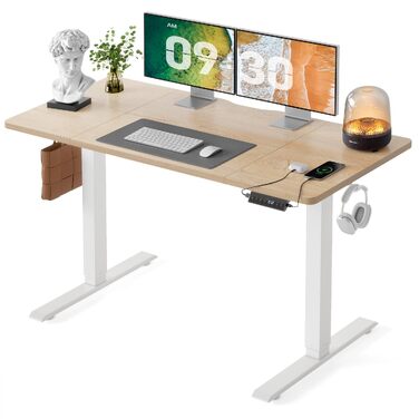 Регульований по висоті письмовий стіл FEZIBO 160x80 см з USB-C та USB-A портами для зарядки, колір дуб