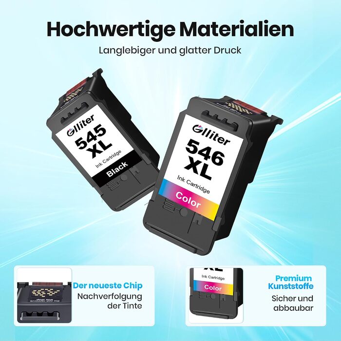 Комплект картриджів Glliter 545XL та 546XL для принтерів Canon PIXMA TS3350, TS3355, TS3450, TS3150, MX495 (чорний та кольоровий)