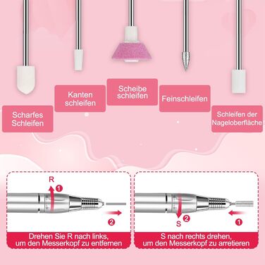 Електричний фрезер для нігтів Nailgirls 11 в 1 з педаллю, 35000 об/хв, для гель-лаку, манікюру та педикюру (Рожевий)