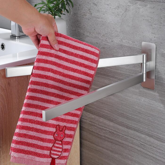 Підвісний тримач для рушників ZUNTO, 2 шт., поворотний 180°, з нержавіючої сталі 304, для ванної та кухні, сріблястий, 40.8 см