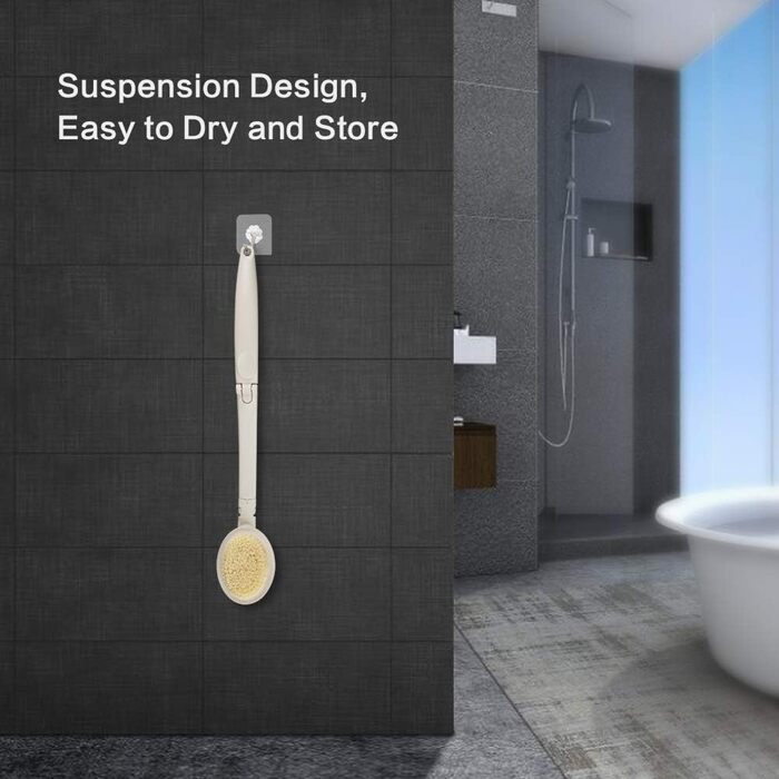 3-в-1 скребок для спини, аплікатор крему для тіла з довгим руків'ям, губка, пемза, люфа для душу. Білий, універсальний розмір