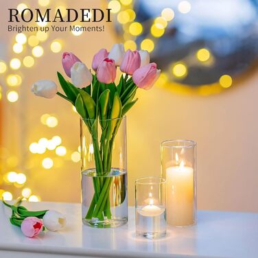 Candle Holders Glass Candle Holders Candle Stands Glass Cylinders: Romadedi 12-Piece Set of Candle Holders for Pillar Candles, Floating Candles, Candle Glass Vase for Wedding Party Dining Table Table Decoration Living Room Decor