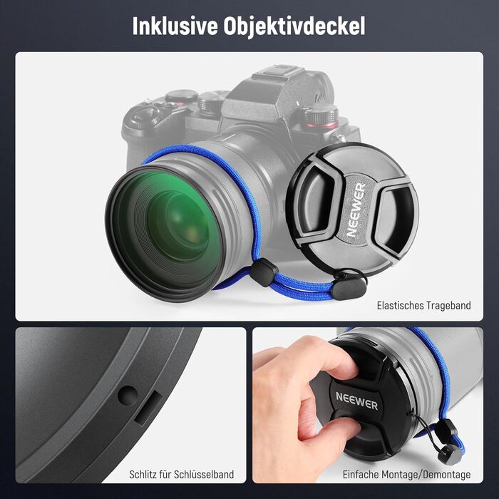 NEEWER 67mm UV-фільтр MC з кришкою об'єктива, нанопокриття, HD скло, водонепроникний, стійкий до подряпин, ультратонкий алюмінієвий корпус, ультрафіолетовий фільтр