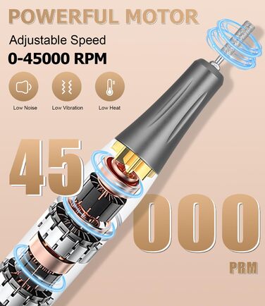 Електрична нігтьова фрезер 45000 RPM з LCD-дисплеєм для манікюру та педикюру, професійна, рожеве золото
