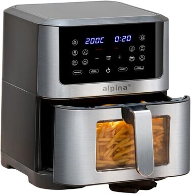 Фритюрниця Alpina Heißluft XXL: Цифрова фритюрниця Air Fryer на 8 літрів, 1800W, для 4-6 осіб, з таймером до 2 годин, 80-200°C