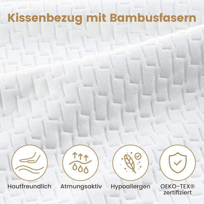 BedStory Pillow 40x80 2-Pack with Removable Bamboo Fiber Cover, Anti-Mite and Antibacterial Pillow Filled with 950g x 2 Microfibers, Hypoallergenic, Comfortable, Soft, and Breathable Pillow
