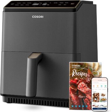 Фритюрниця Cosori Turboblaze Airfryer 9-в-1 з об'ємом 6л, сірий колір, з тихим DC мотором та 87 рецептами