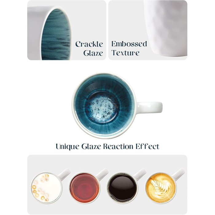 DOWAN Polar Glacier Coffee Mug Set - 6 x 470 ml Modern Stoneware Mug - Large Coffee Mug - Microwave and Dishwasher Safe - Matte White Porcelain Coffee Cups